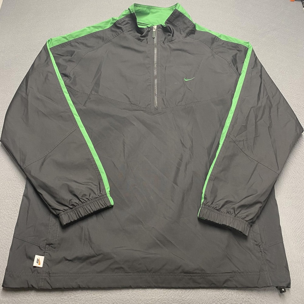 VTG Nike Athletic Jacket Mens 2XL Black Green 1/2 Zip Windbreaker Colorblock y2k